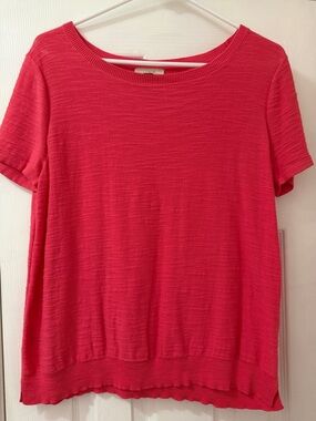 LOFT Short-Sleeve Crewneck Top in coral